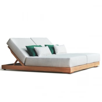 Chaise longue double Kostas - 160x200x33cm - olefin - bois teck/écru