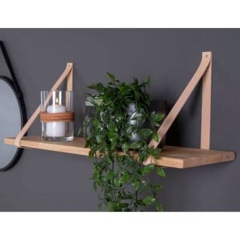 Etagère Forno en bois naturel avec sangles en cuir marron