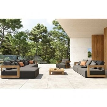 Ensemble salon de jardin Raphael | Chaise longue, canapé une place, canapé trois places, fauteuil et table basse | Bois de teck