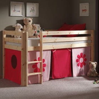 Lit mi-hauteur Charlotte avec tente de lit Fleurs - bois de pin