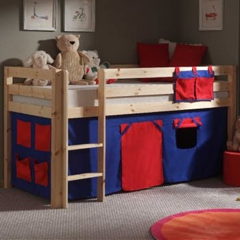 Lit mi-hauteur Charlotte avec tente de lit Domino - bois de pin