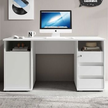 Bureau Primos 145cm avec 3 tiroirs & 1 porte - blanc 