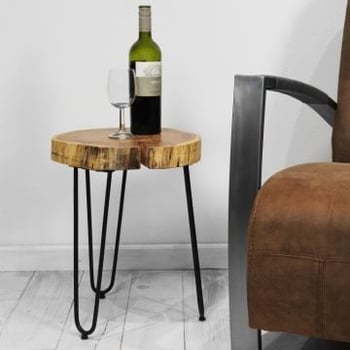Table d'appoint Live Edge moyen (tronc d'arbre)-acacia/fer