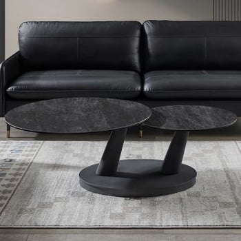 Table basse Sapporo - Ø80x45cm - pivotable - métal et pierre - marbre noir