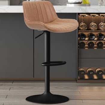 Fenna' Tabouret de bar en PU cognac | Pieds en métal | 84-105 x 48 x 49.5cm
