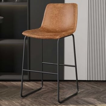 Tabouret de  bar Mancia PU Cognac - Métal et tapisserie vintage
