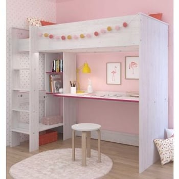 Lit surélevé Smiley blanc - avec bureau