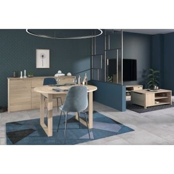 Salon Wendy: meuble tv, table basse, enfilade, table à manger - décor chêne