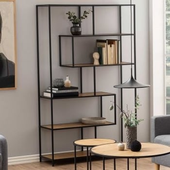 Etagère Dover 114 cm 4 tablettes - noir/chêne sauvage