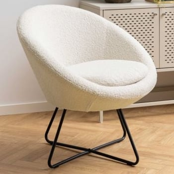 Fauteuil Cezar tissu teddy - crème/noir
