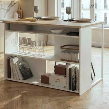 Table bar & ilôt de cuisine Slam 116cm - blanc/chêne 