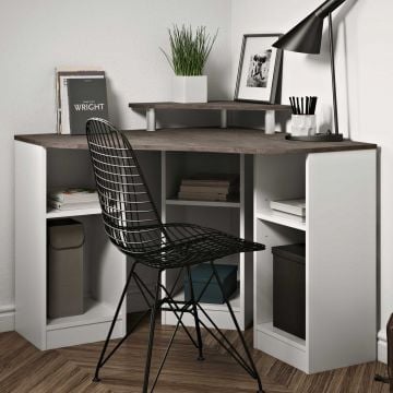 Bureau d'angle Corner (petit) - blanc/béton