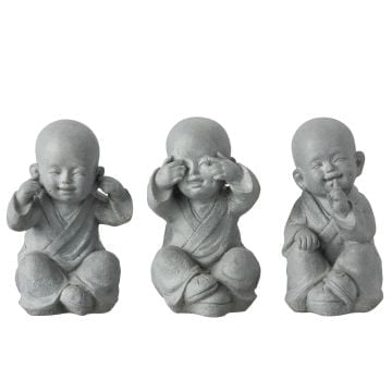 Moine entendre/voir/se taire resine gris large assortiment de 3