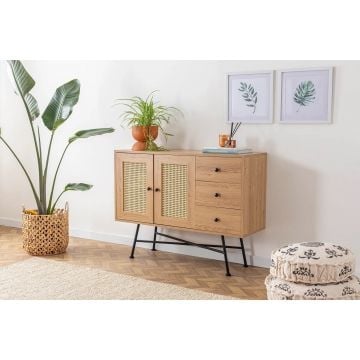 Bahut Woody Fashion - 120x40x90cm - 2 portes & 4 tiroirs