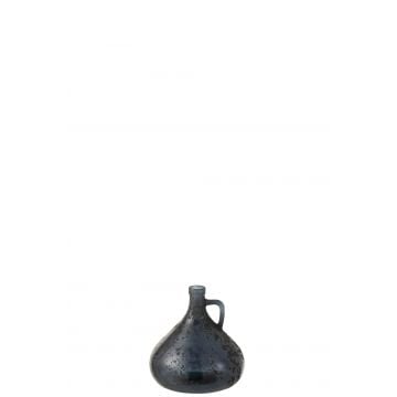 Vase bouteille + anse verre gris/bleu