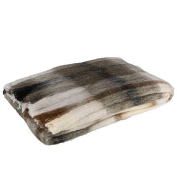 Plaid quadrille acrylique/laine marron/gris/blanc