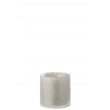 Photophore cylindrique craquele verre gris small