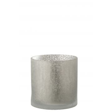 Photophore cylindrique craquele verre gris large