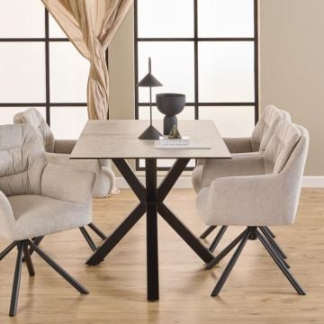 Table de salle à manger Hennie  - 135x80x75,5cm - plateau céramique - béton
