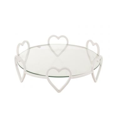 Soucoupe ronde coeur metal/verre blanc