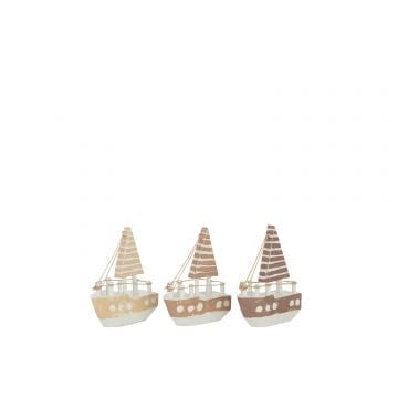 Bateau decoratif albasia bois marron/blanc assortiment de 3 small