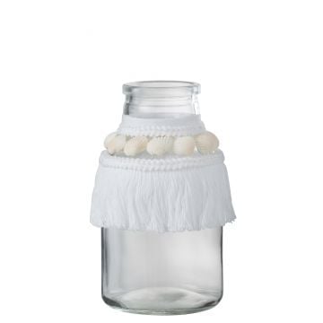 Vase coquillages verre textile blanc large