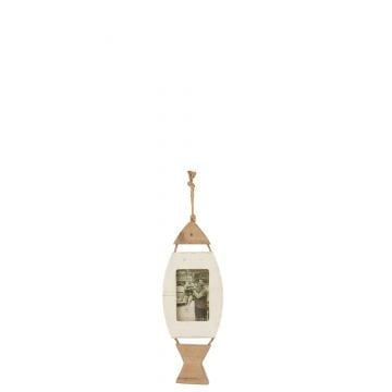 Cadre photo poisson suspendu en bois blanc/brun small