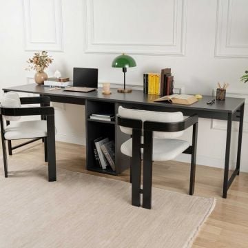 Bureau Woody Fashion - 240x60x74cm - avec rangement - noir