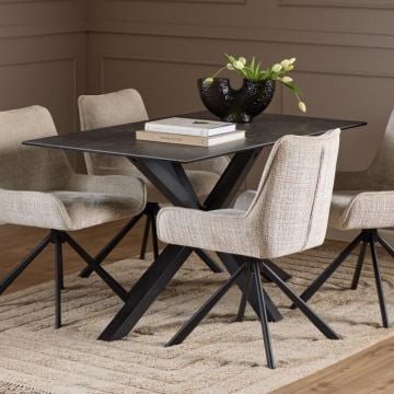 Table de salle à manger Hennie  - 135x80x75,5cm - plateau céramique - marbre noir