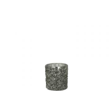 Photophore paillettes verre fume gris small