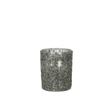 Photophore paillettes verre fume gris large