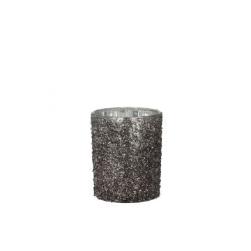 Photophore paillettes verre gris anthracite large