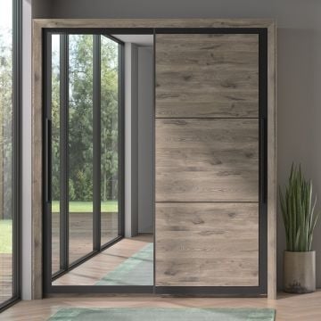Armoire East avec 2 portes coulissantes et miroir - chêne foncé