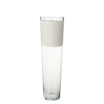 Vase delph verre transparent/blanc large