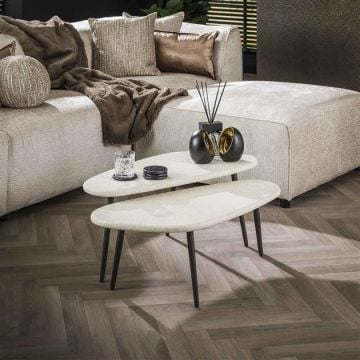 Set de tables basses Marbella Elegance avec pieds de table noirs-composite marbre