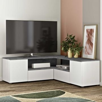 Meuble TV Cleo angle 130cm - blanc/béton