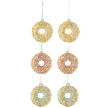 Boite de 6 donut suspension 2+2+2 paillettes verre mix