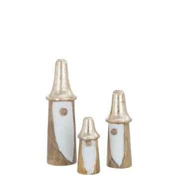 Set de 3 gnomes champignons bois naturel/or