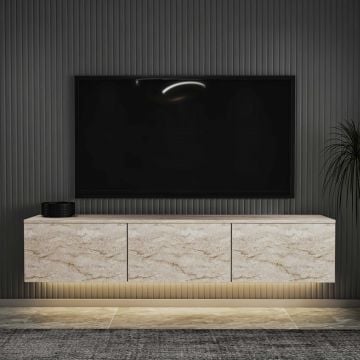 Meuble TV Woody Fashion - 160x32x35cm - 3 portes - travertin