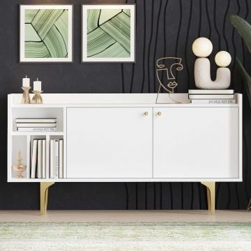 Console élégante Woody Fashion 100% panneau de particules mélaminé en or blanc