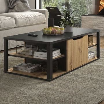 Table basse Butch 110x60cm - décor de chêne/noir
