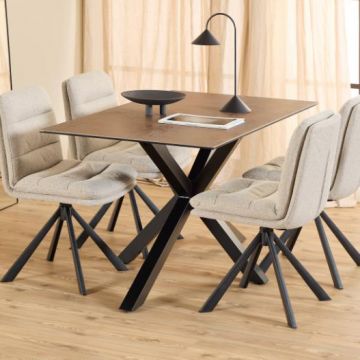 Table de salle à manger Hennie - 135x80x75,5cm - plateau céramique - brun rouille