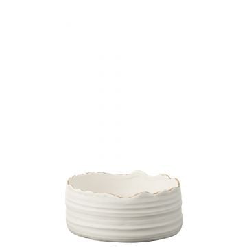 Cachepot bas porcelaine blanc/or large
