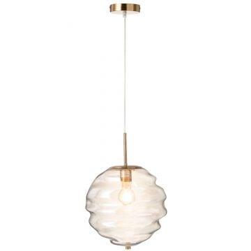 Lampe suspension ruche verre cognac clair