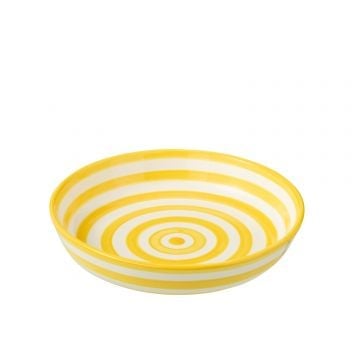 Bowl granada stripes low ceramic white/yellow large