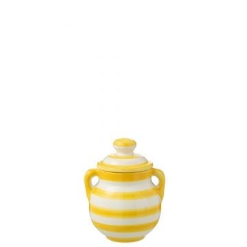 Jar granada stripes ceramic white/yellow