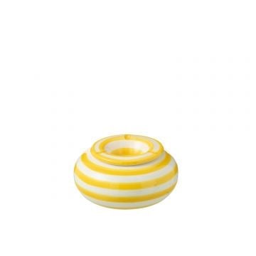 Ashtray granada stripes ceramic white/yellow large