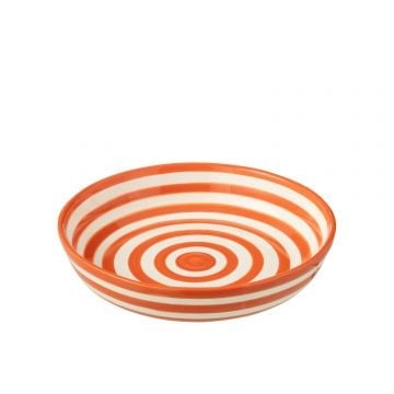 Bowl granada stripes low ceramic white/orange large