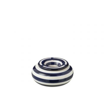 Ashtray granada stripes ceramic white/cobalto blue large