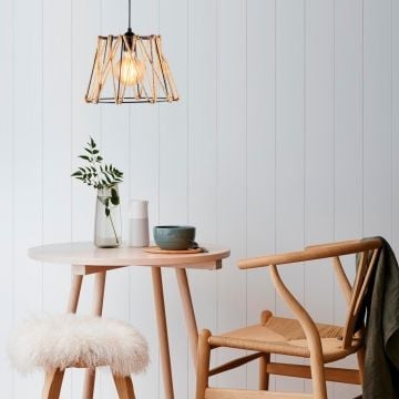 Lustre contemporain | Luminaire décoratif moderne | 30cm Diametre | 116cm Hauteur | Noir Beige
